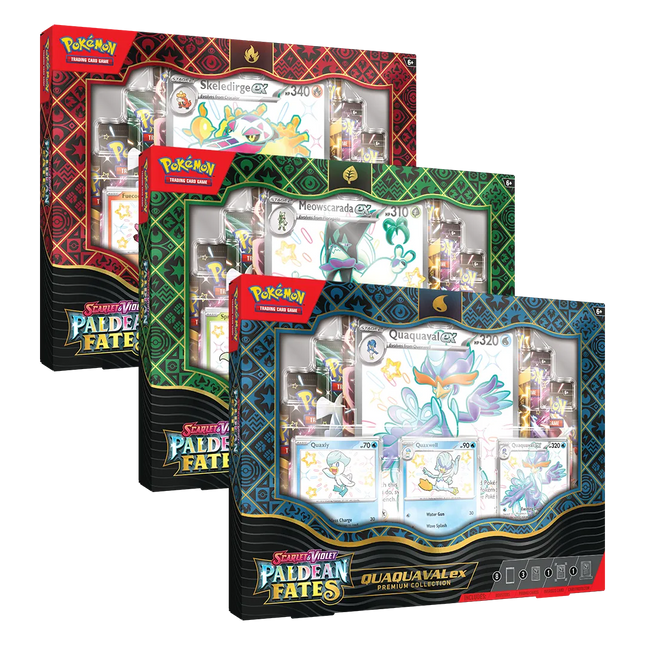 Pokémon Scarlet & Violet Paldean Fates Premium Collection Box (Meowscarada Ex/Skeledirge Ex/Quaquaval Ex)