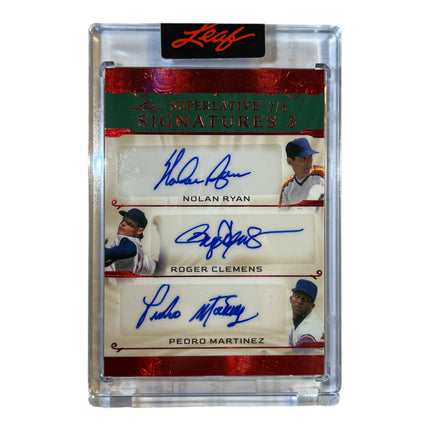 Leaf Superlative Signatures 3 (Limited 2/5) NOLAN RYAN, ROGER CLEMENS & PEDRO MARTINEZ