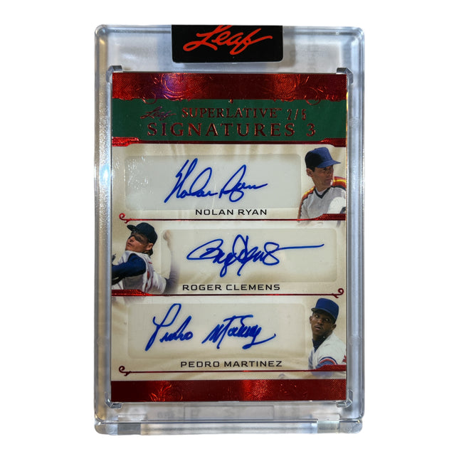 Leaf Superlative Signatures 3 (Limited 2/5) NOLAN RYAN, ROGER CLEMENS & PEDRO MARTINEZ