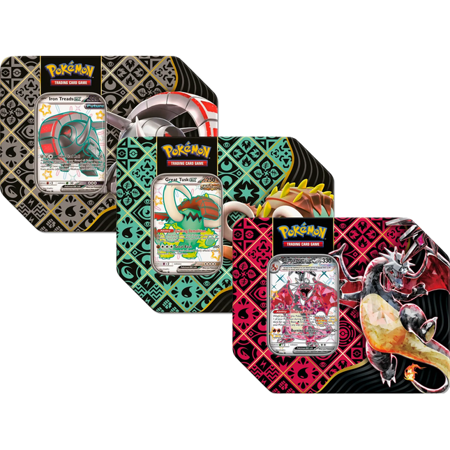 Pokémon Scarlet & Violet Paldean Fates Tins (Great Tusk Ex/Charizard Ex/Iron Treads Ex)